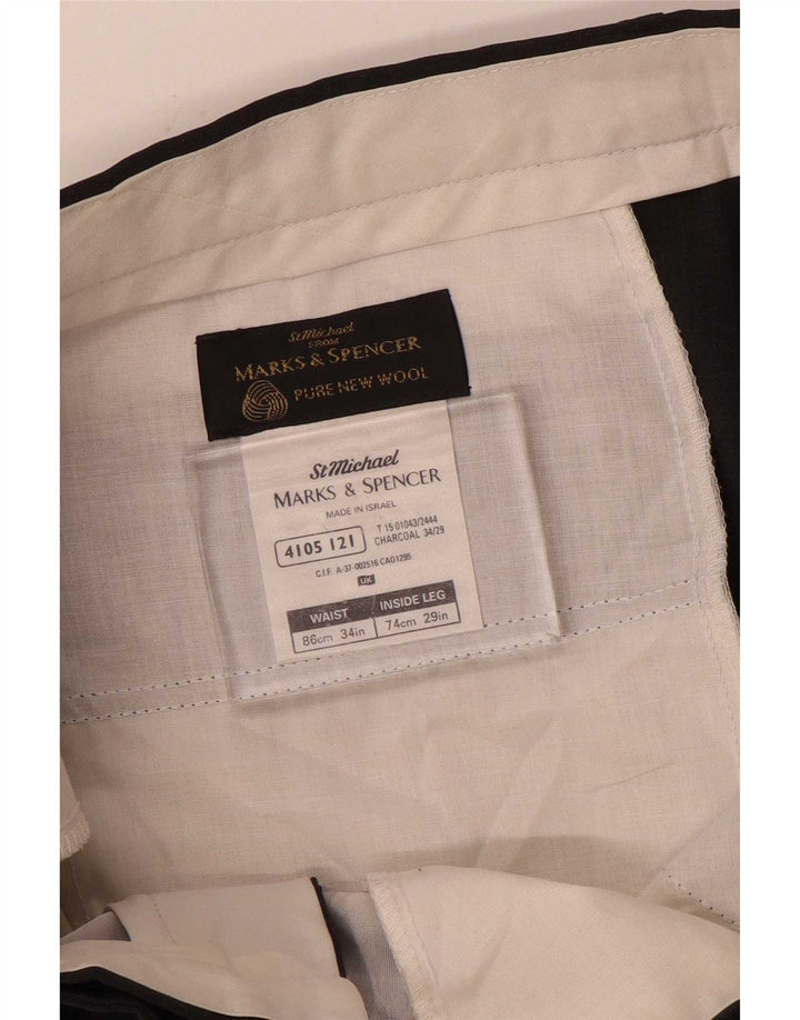 Pantaloni da abito con pegging da uomo Marks & Spencer W34 L29 Lana grigia