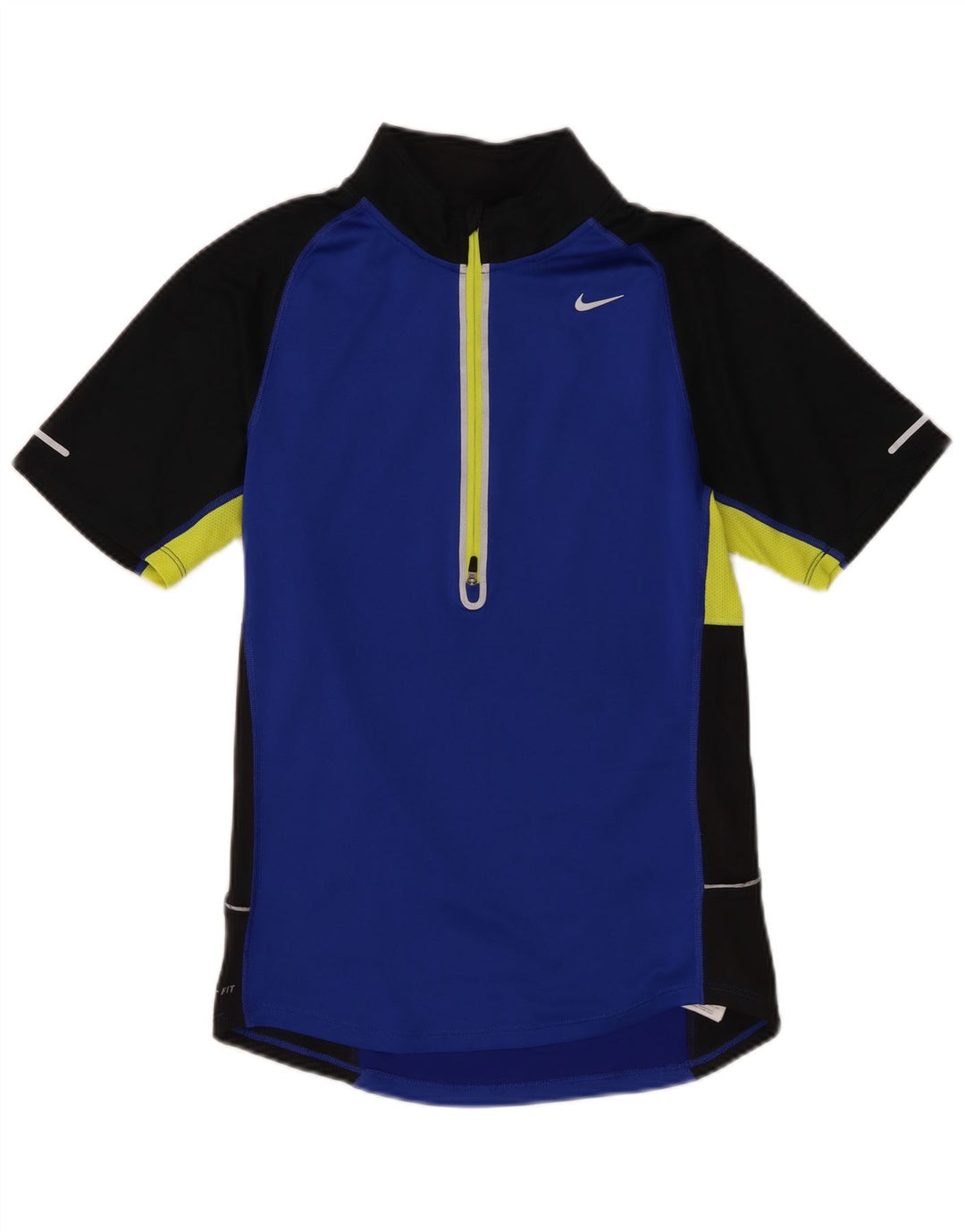 T-shirt Nike da uomo Dri Fit con collo e zip, piccola, in poliestere color block blu