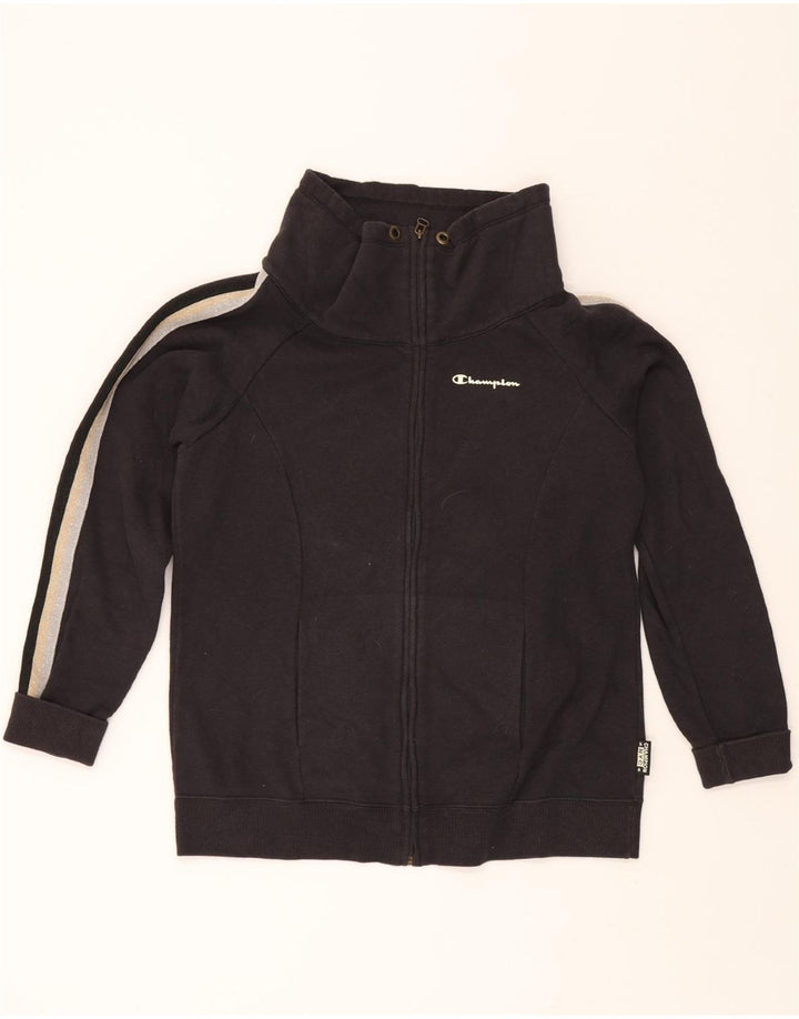 CHAMPION Womens Graphic Tracksuit Top Jacket UK 14 Medium Black Cotton Vintage Champion and Second-Hand Champion from Messina Hembry 