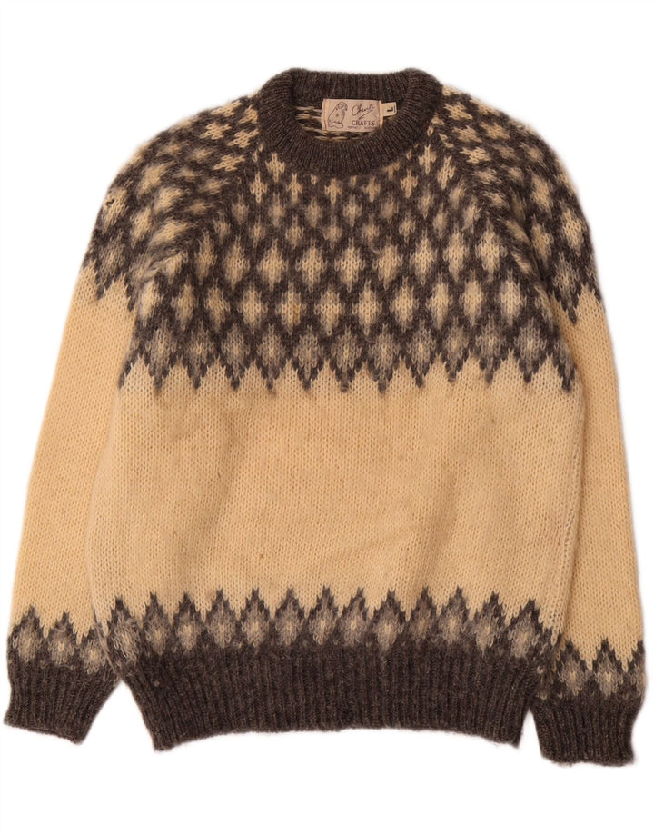 Maglione girocollo da uomo vintage girocollo grande beige Fair Isle
