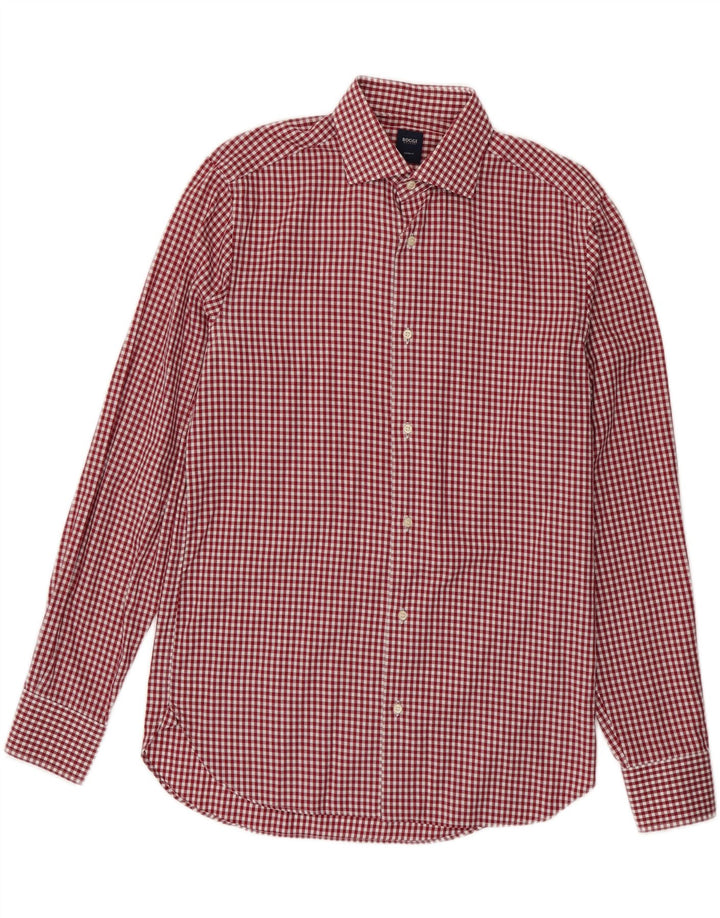 Camicia da uomo Boggi a quadri su misura taglia 40 15 1/2 percalle bordeaux medio