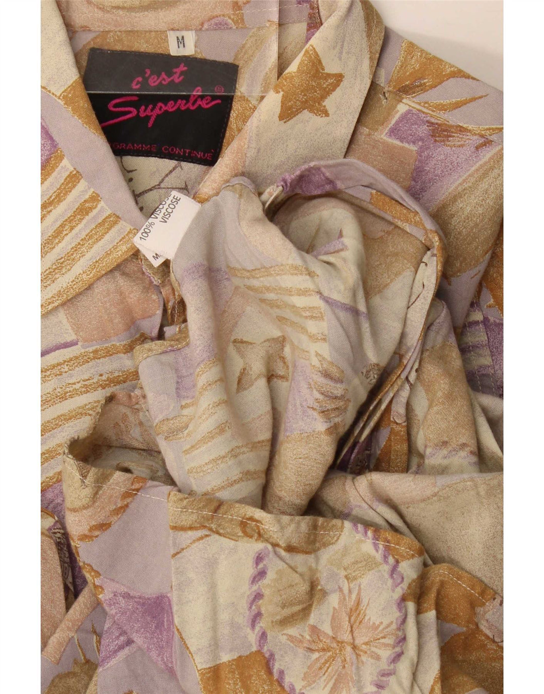 Camicia vintage da uomo in viscosa floreale beige medio
