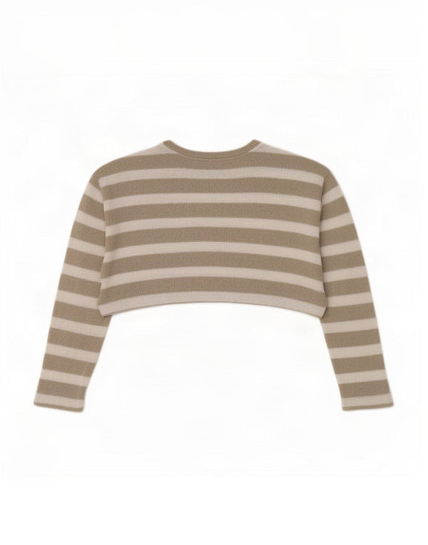 Top corto oversize da donna Zara a maniche lunghe UK 10 piccolo cotone a righe beige