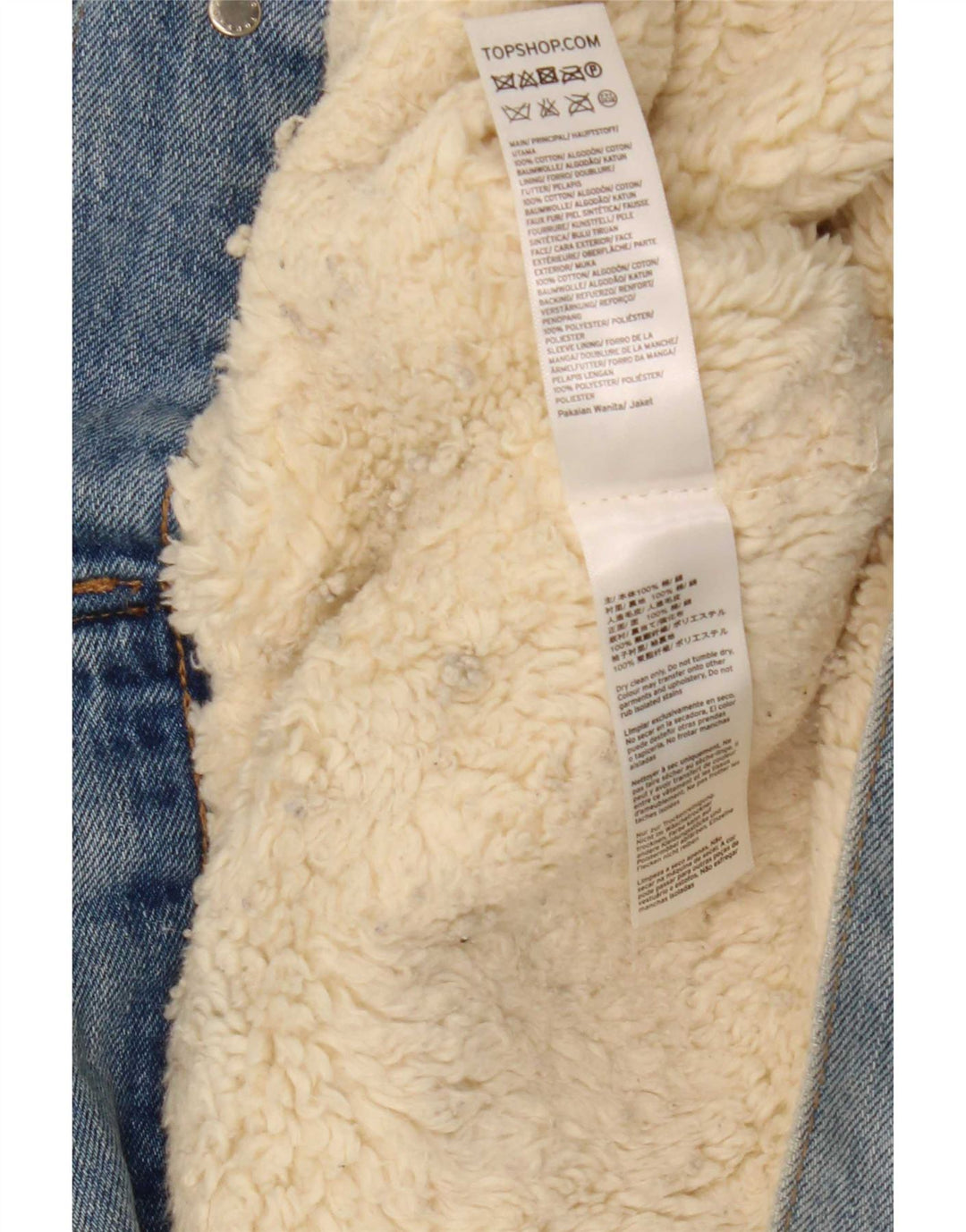 Topshop Giacca da donna in denim sherpa UK 14 grande cotone blu