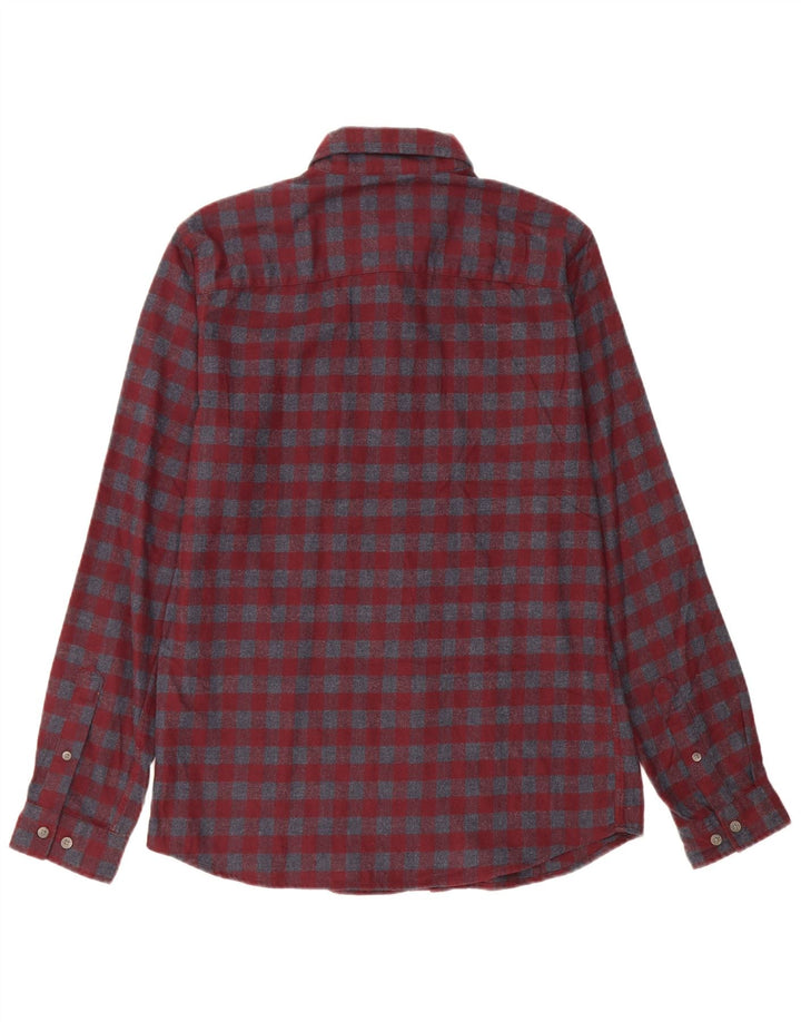 JACK & JONES Mens Flannel Shirt Medium Maroon Check Cotton