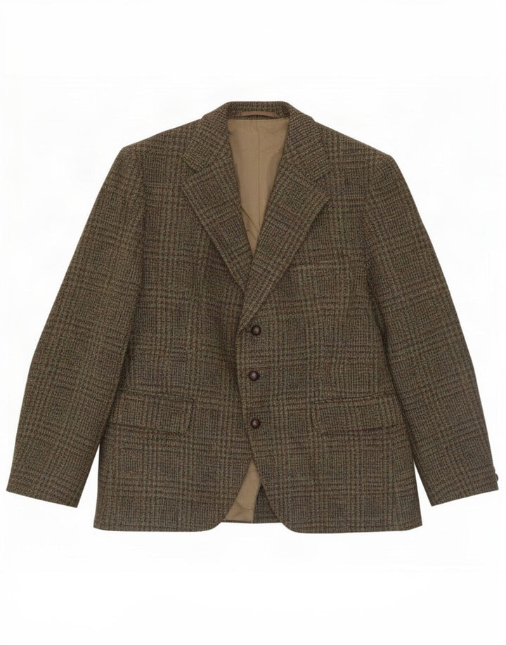 Giacca blazer a 3 bottoni da uomo Harris Tweed UK 38 medio pied de poule kaki