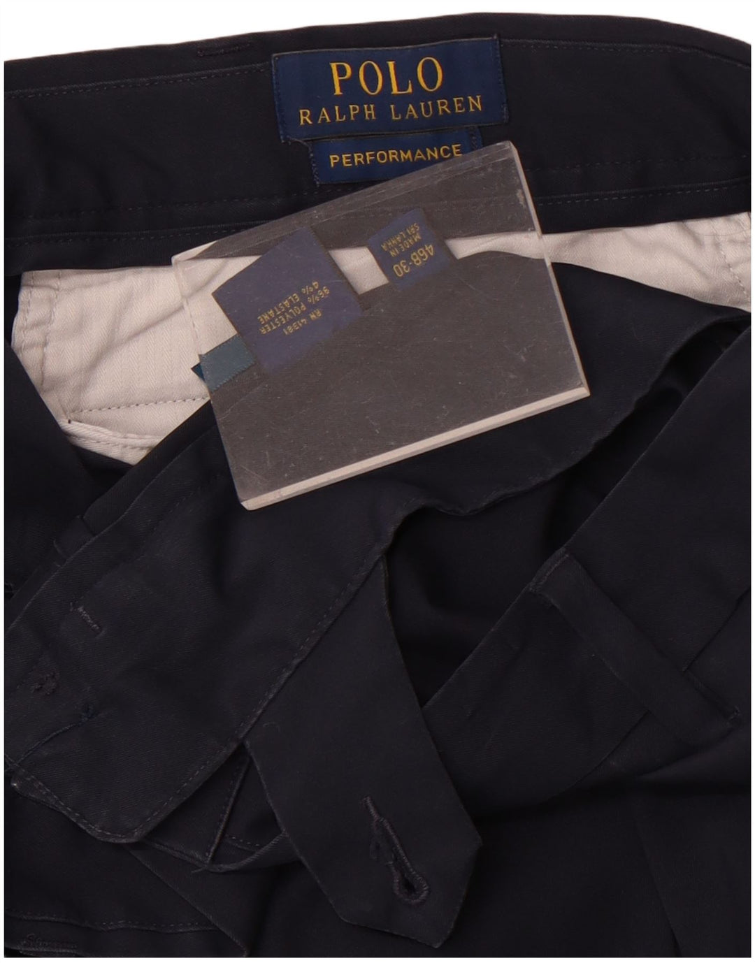 Pantaloni chino da uomo Polo Ralph Lauren W46 L30 poliestere blu navy