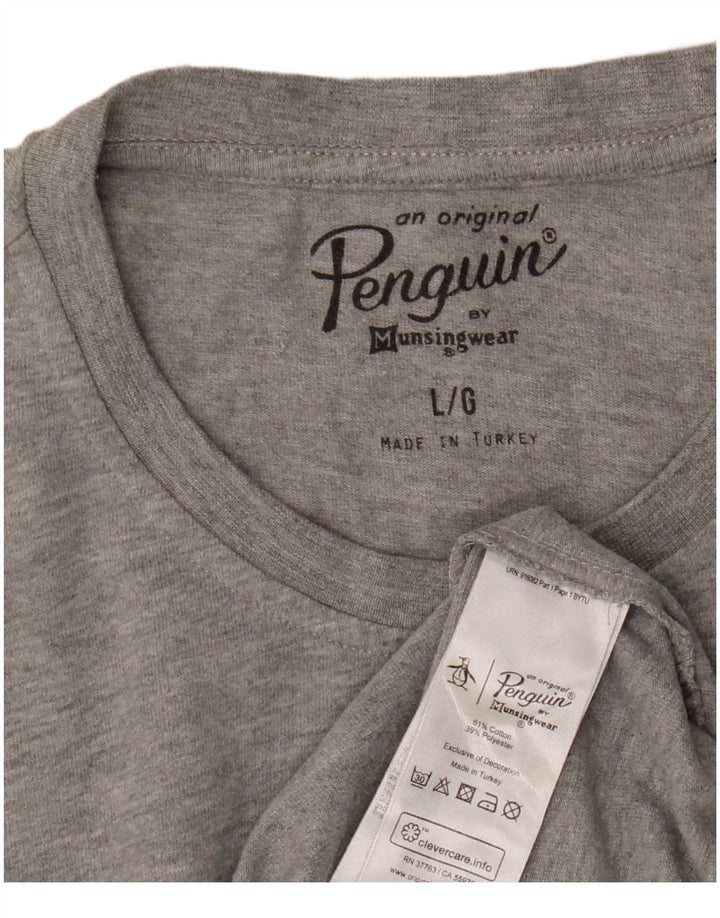 T-shirt grafica da uomo Penguin Top grande in cotone chiazzato grigio
