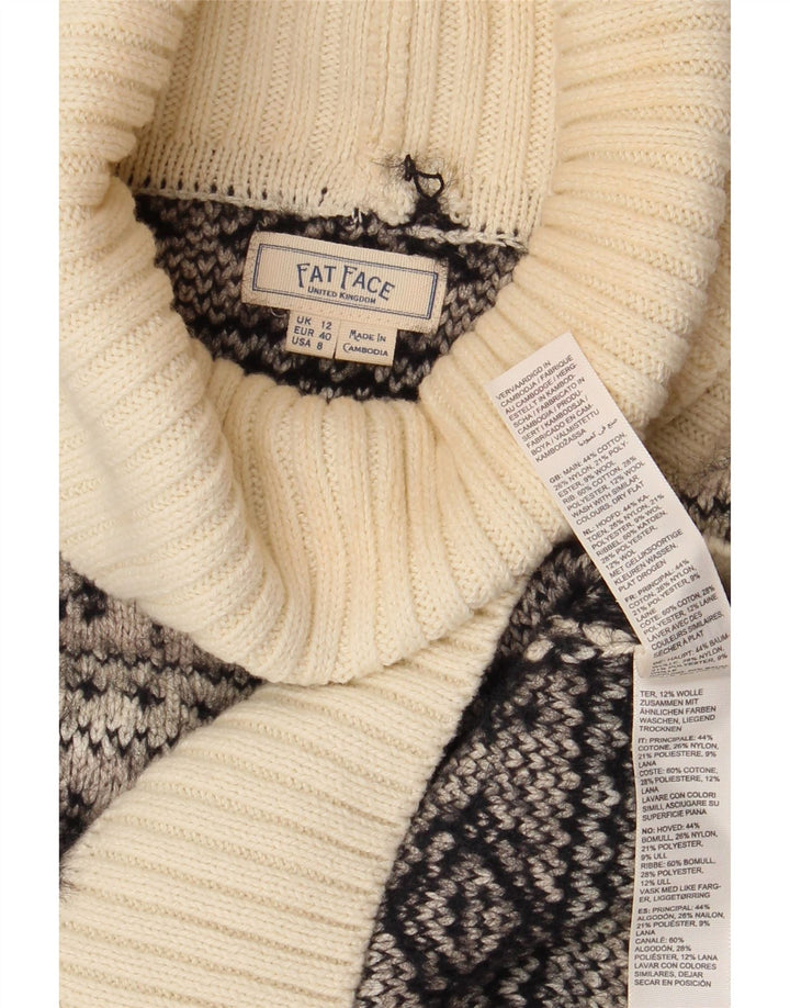 FAT FACE Maglione maglione a collo alto da donna UK 12 Grigio medio Fair Isle