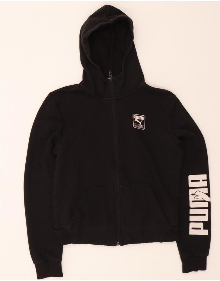 PUMA Womens Crop Graphic Zip Hoodie Sweater UK 12 Medium Black Vintage Puma and Second-Hand Puma from Messina Hembry 