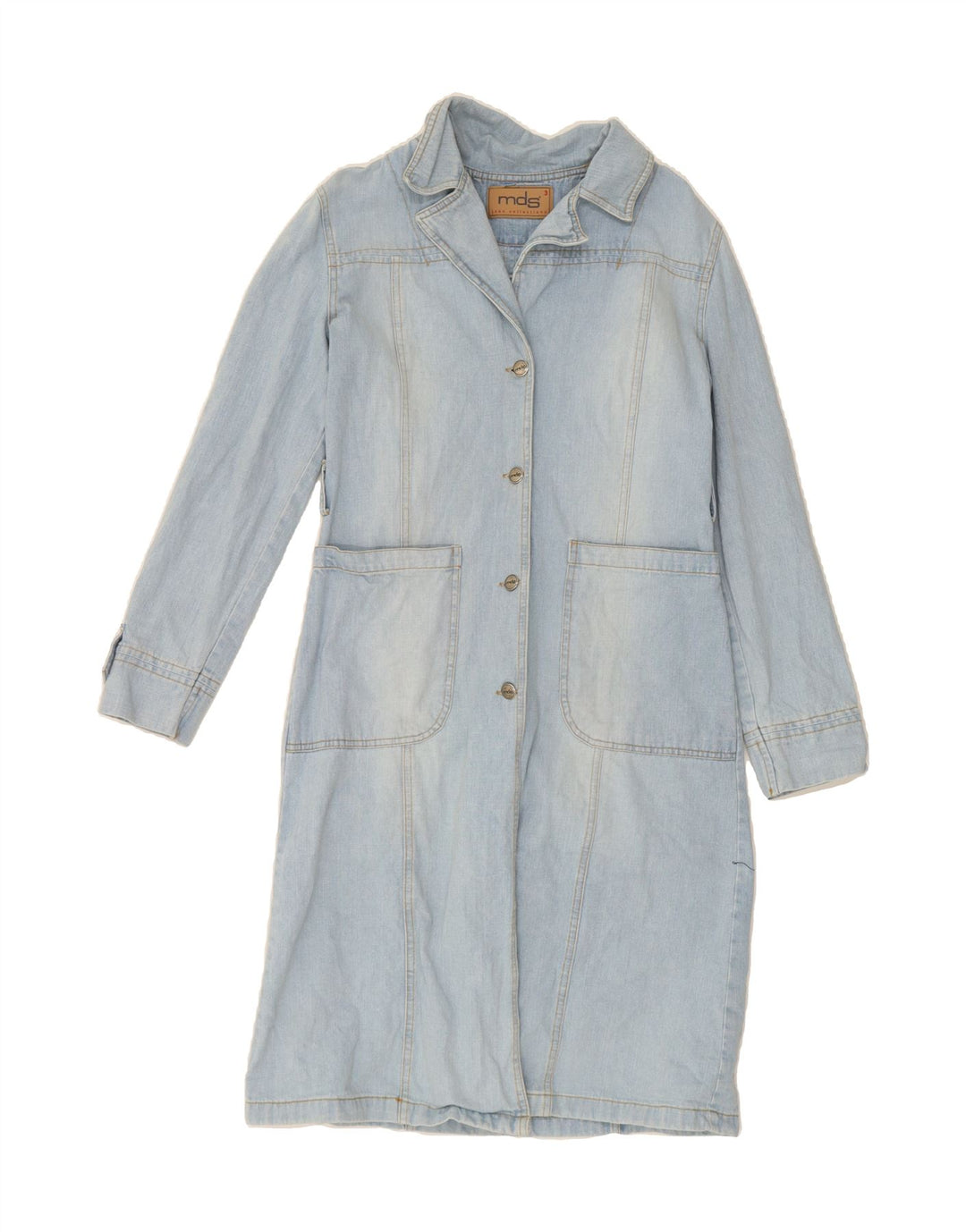 VINTAGE Womens Denim Coat UK 12 Medium Blue Cotton Vintage Vintage and Second-Hand Vintage from Messina Hembry 