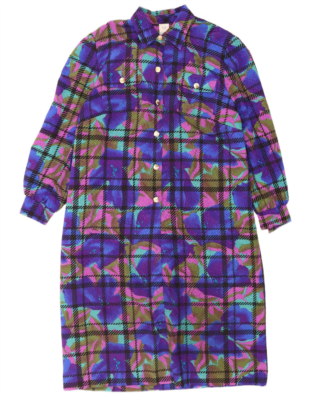 Abito camicia pullover vintage da donna con motivo astratto IT 52 2XL Blu