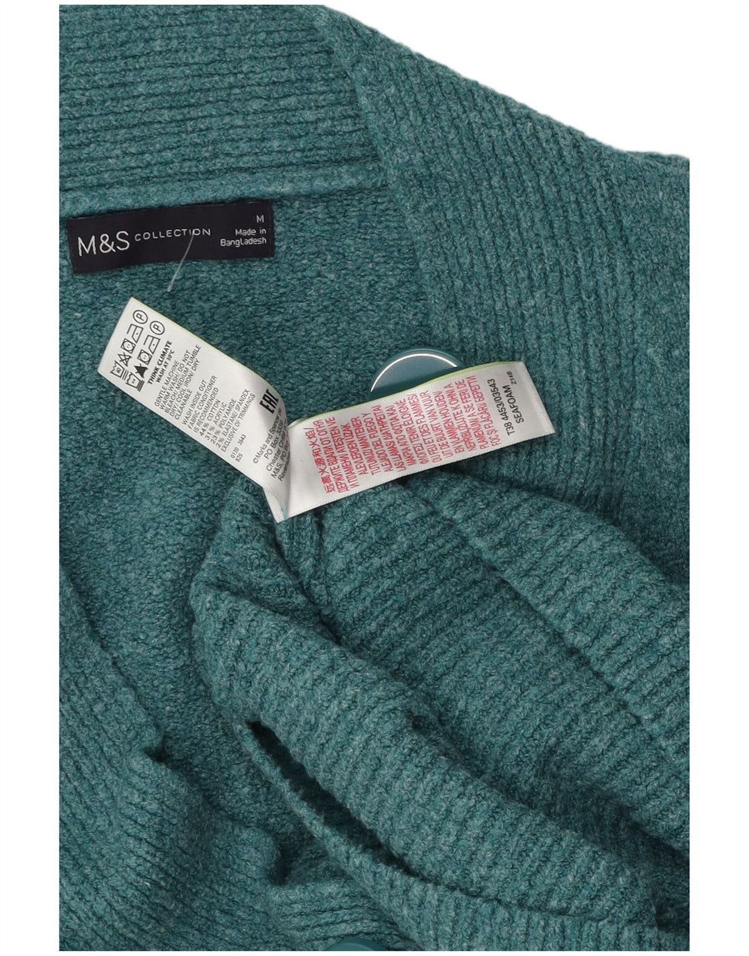 Maglione cardigan da donna Marks & Spencer UK 14 cotone turchese medio