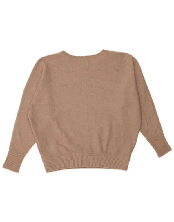 Massimo Dutti Womens Oversized Boat Neck Jumper Sweater UK 6 XS Beige Wool