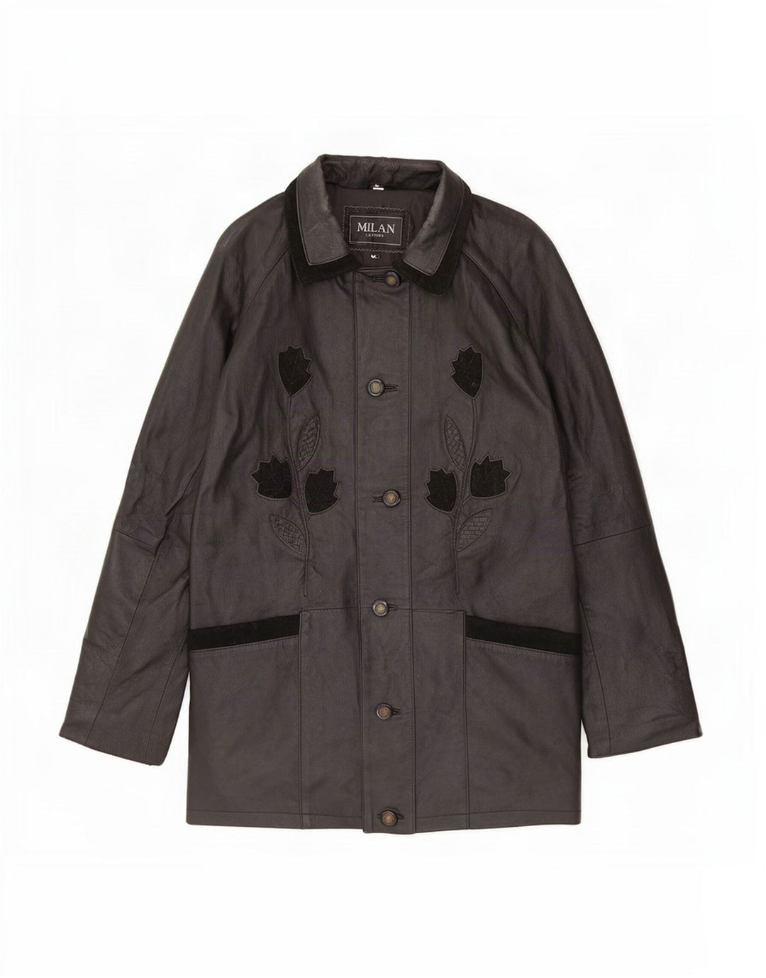 Cappotto in pelle da donna Milano UK 12 medio nero floreale