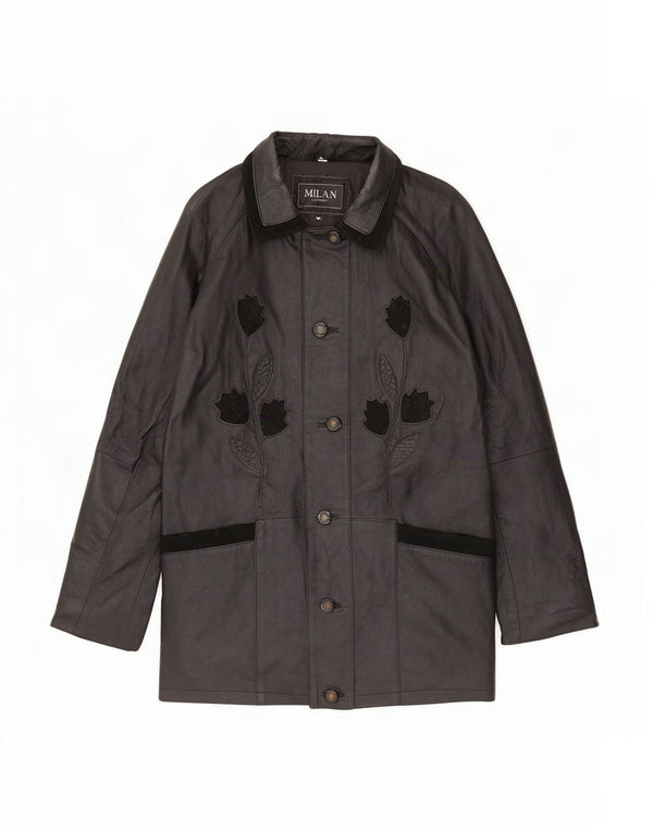 Cappotto in pelle da donna Milano UK 12 medio nero floreale