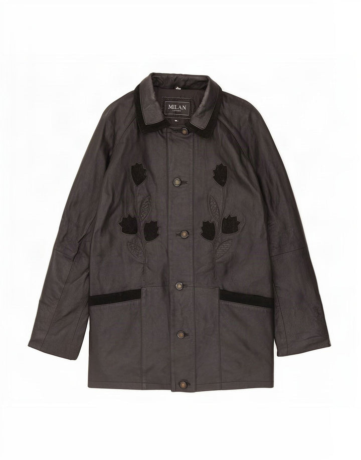 Cappotto in pelle da donna Milano UK 12 medio nero floreale