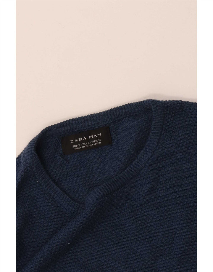 Maglione maglione girocollo da uomo Zara piccolo blu navy