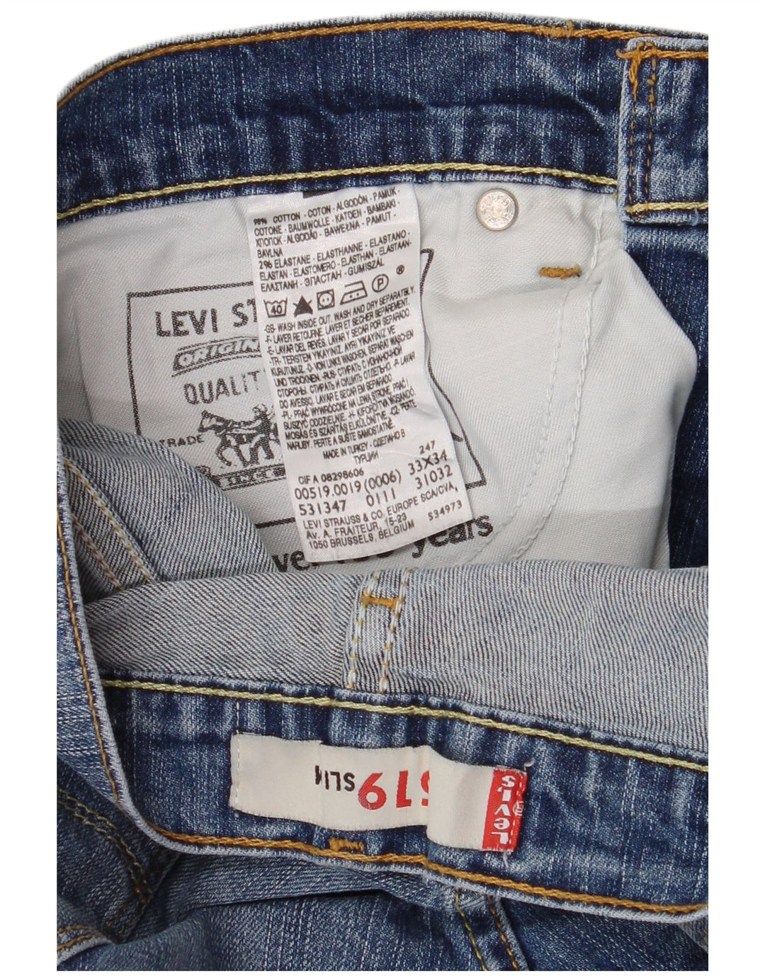 Jeans Levi's Uomo 519 Slim W33 L34 Cotone Blu