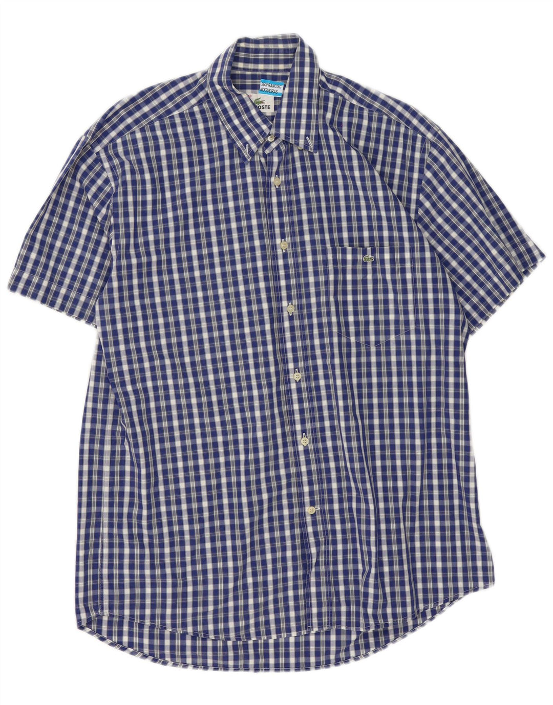 Camicia a maniche corte da uomo Lacoste taglia 40 in cotone a quadretti blu medio