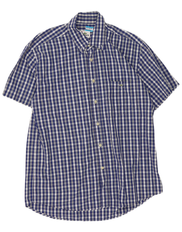 Camicia a maniche corte da uomo Lacoste taglia 40 in cotone a quadretti blu medio