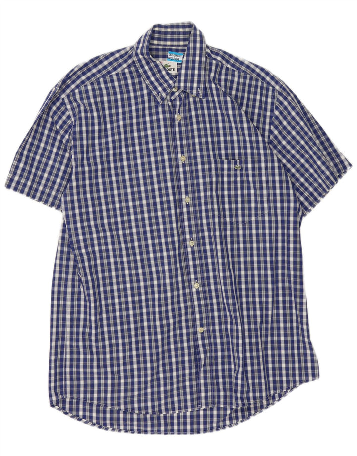 Camicia a maniche corte da uomo Lacoste taglia 40 in cotone a quadretti blu medio