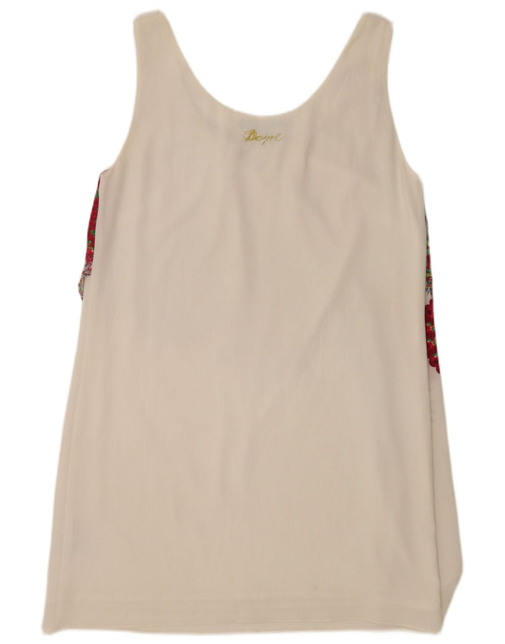 Desigual Top tunica senza maniche da donna EU 44 XL Poliestere floreale bianco