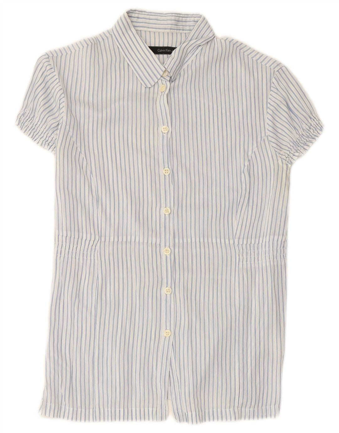 CALVIN KLEIN JEANS Camicia a maniche corte da donna UK 12 Gessato blu medio