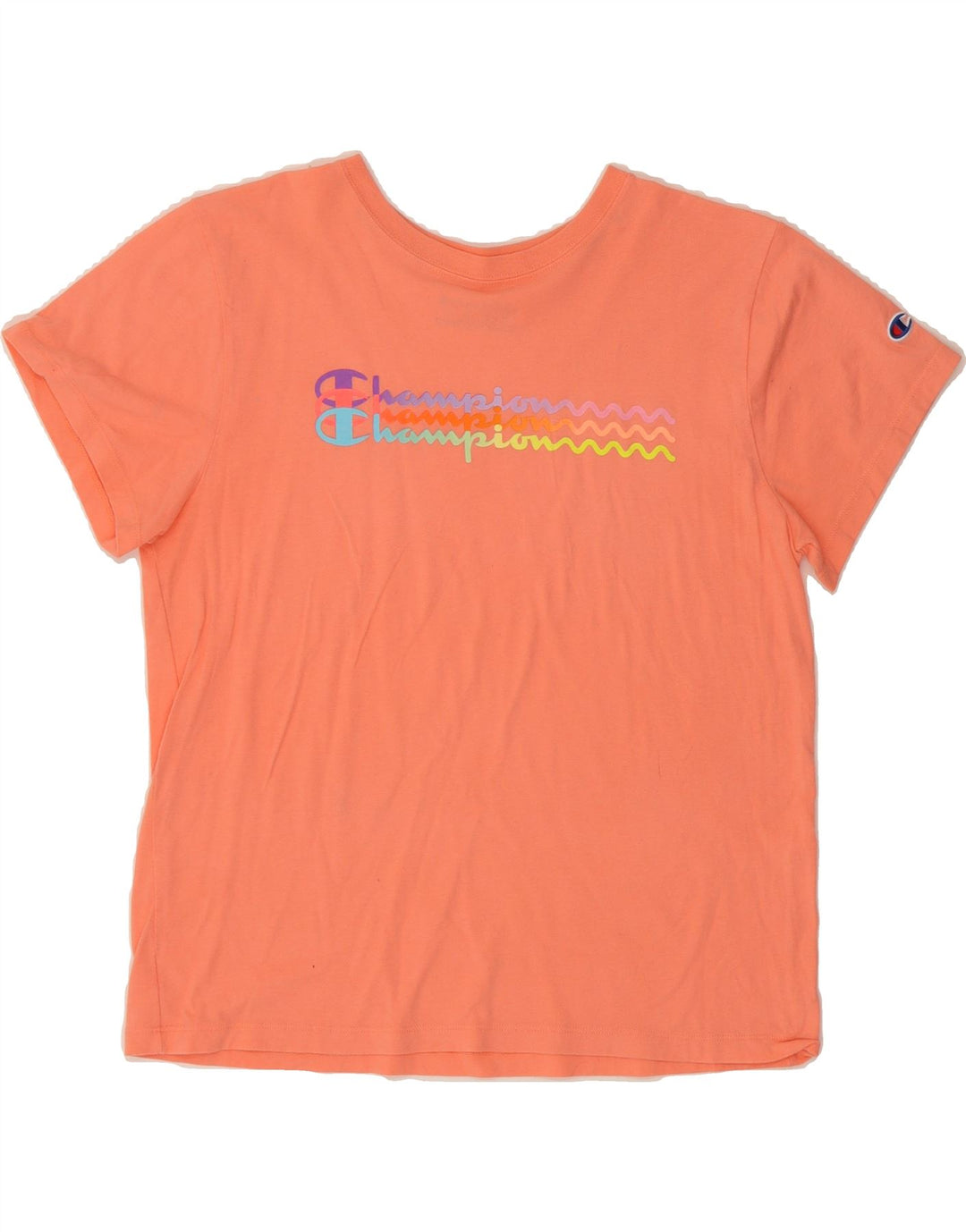 CHAMPION Womens Graphic T-Shirt Top UK 14 Large Orange Vintage Champion and Second-Hand Champion from Messina Hembry 
