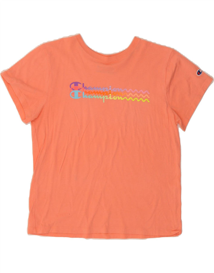 CHAMPION Womens Graphic T-Shirt Top UK 14 Large Orange Vintage Champion and Second-Hand Champion from Messina Hembry 