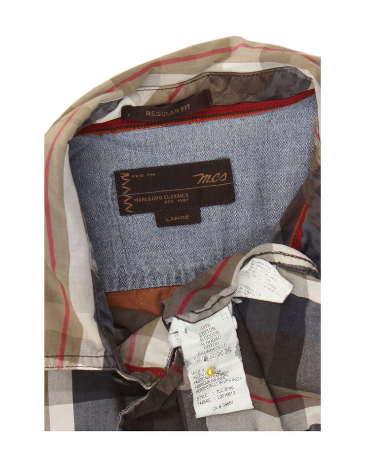 Camicia da uomo Regular Fit Marlboro Classics, cotone a quadri marroni grandi