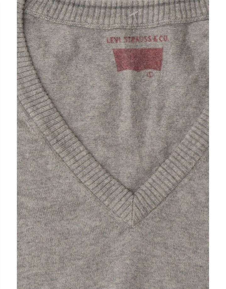 LEVI'S Mens V-Neck Jumper Sweater Medium Grey Cotton Vintage Levi's and Second-Hand Levi's from Messina Hembry 