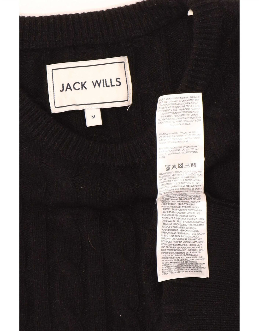 Jack Wills Uomo Maglione con scollo a barca Maglione nylon nero medio