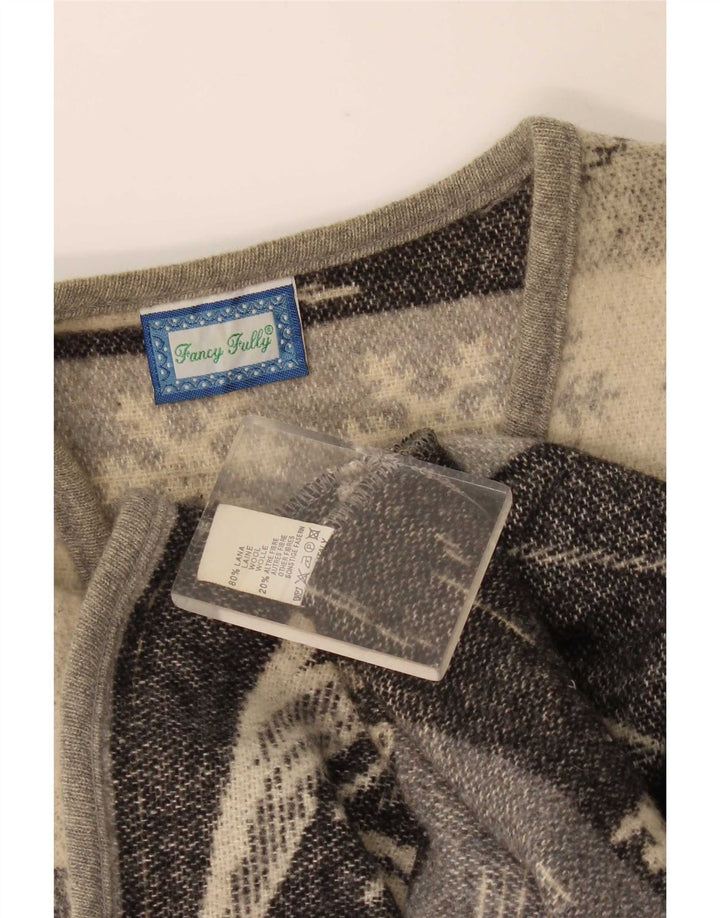 Maglione cardigan senza maniche con grafica vintage da uomo in lana grigio medio
