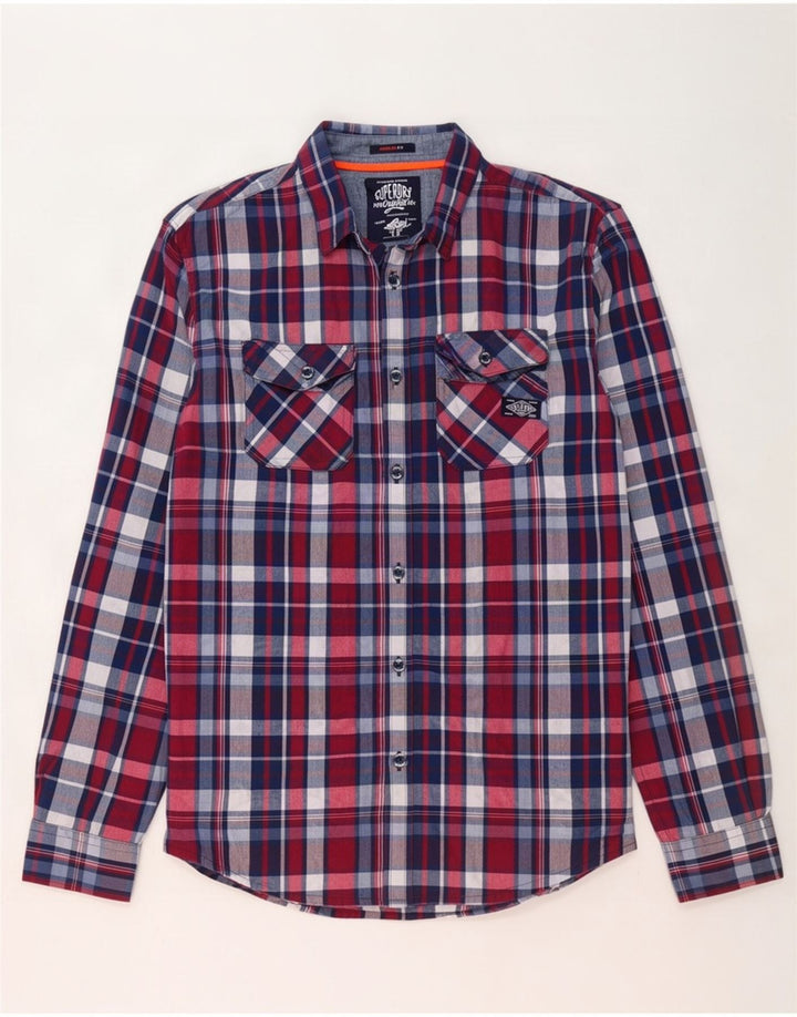 Camicia da uomo Superdry Medium in cotone a quadri blu navy