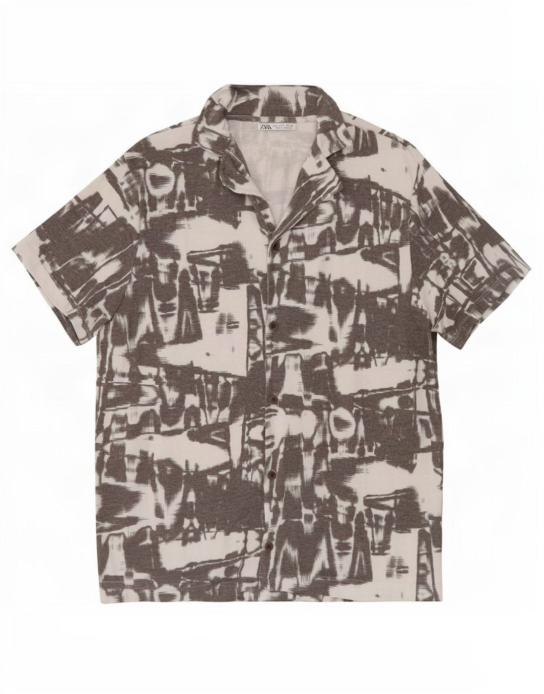 Camicia a maniche corte da uomo Zara con motivo astratto, piccola, in poliestere grigio