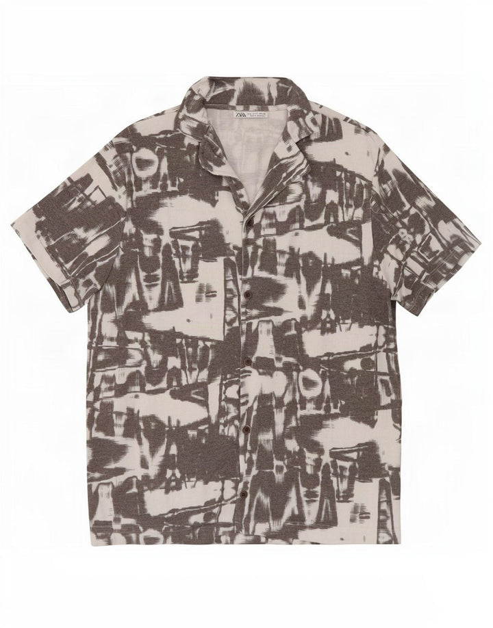 Camicia a maniche corte da uomo Zara con motivo astratto, piccola, in poliestere grigio