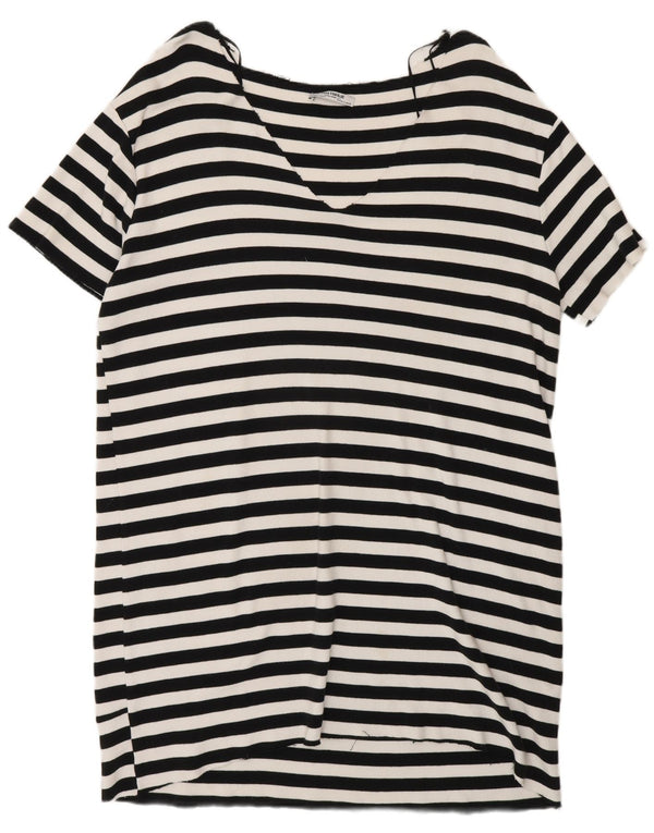 Abito T-shirt da donna Zara UK 16 Cotone a righe grandi bianche