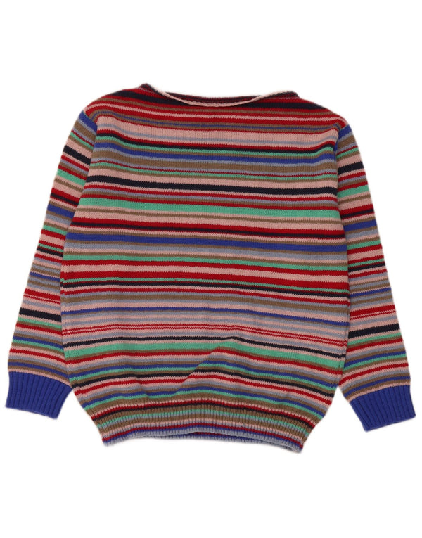 Maglione maglione vintage da donna con scollo a barca UK 14 a righe multicolori medie