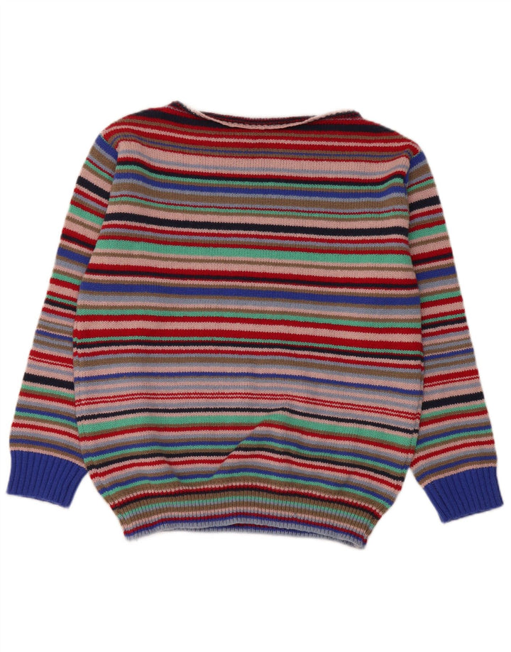 Maglione maglione vintage da donna con scollo a barca UK 14 a righe multicolori medie
