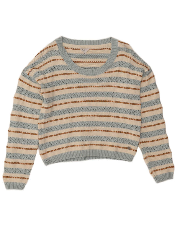 Maglione maglione corto con scollo a barca da donna PEPE Jeans UK 6 XS a righe bianco sporco