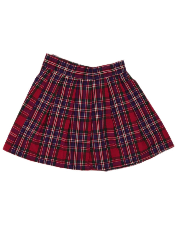Mini gonna a pieghe vintage da donna piccola W25 in poliestere a quadri rossi