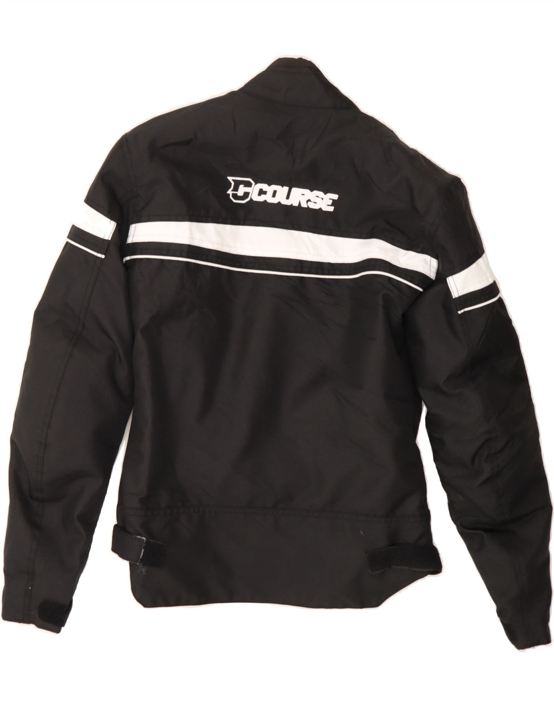 COURSE Mens Graphic Racer Jacket UK 36 Small Black Polyester Vintage Course and Second-Hand Course from Messina Hembry 