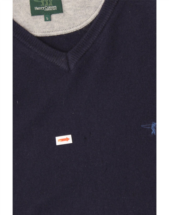 HENRY COTTONS Maglione da uomo con scollo a V grande blu navy