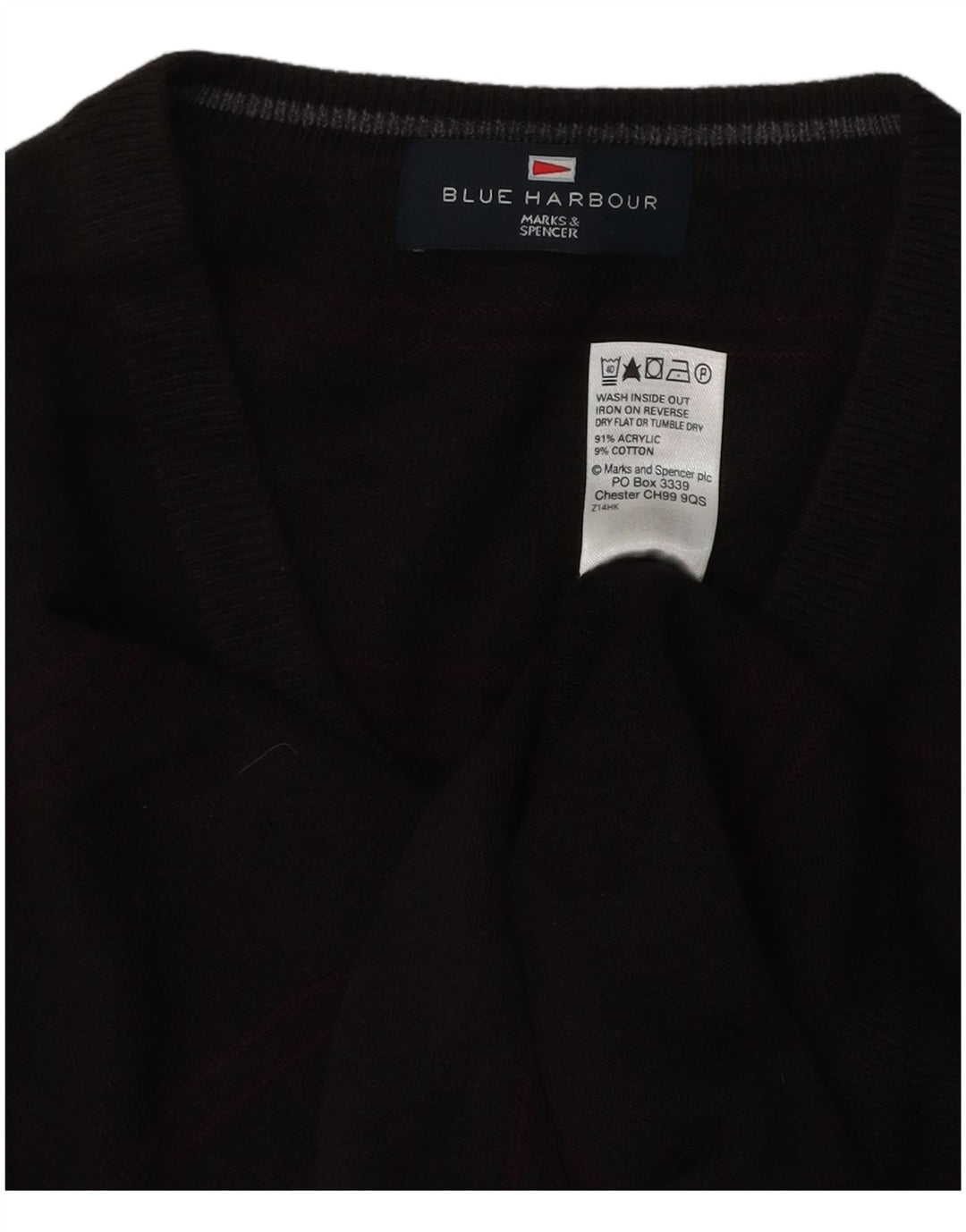 Maglione Marks & Spencer da uomo con scollo a V blu Harbour XL a righe marroni