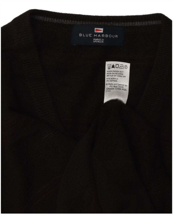 Maglione Marks & Spencer da uomo con scollo a V blu Harbour XL a righe marroni