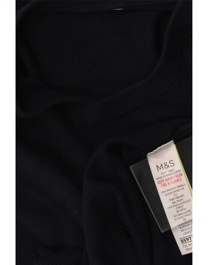 MARKS & SPENCER Mens V-Neck Jumper Sweater Medium Navy Blue Cotton
