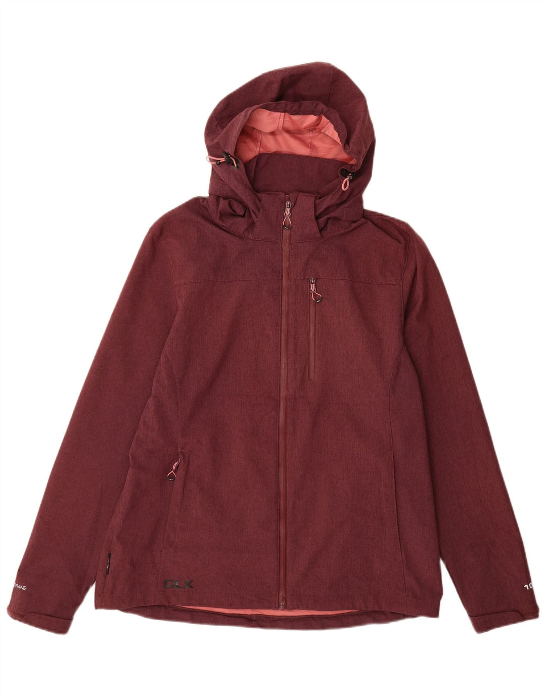 Giacca a vento con cappuccio da donna vintage UK 16 grande poliestere bordeaux