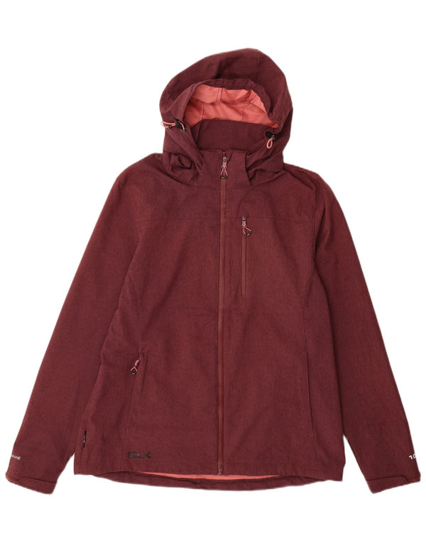 Giacca a vento con cappuccio da donna vintage UK 16 grande poliestere bordeaux