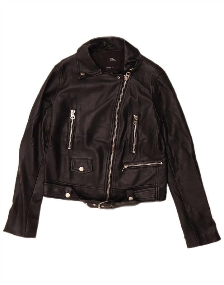 Giacca da motociclista in ecopelle da donna Zara UK 6 XS poliuretano nero